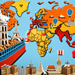 **

Prompt: A global map overlaid with interconnected trade routes and cultural icons (Eiffel Tower, Great Wall, Christ the Redeemer). Business people from diverse backgrounds are shaking hands, while logistics icons (ships, planes, trucks) are subtly incorporated. The overall tone is dynamic and complex, symbolizing international business.

**