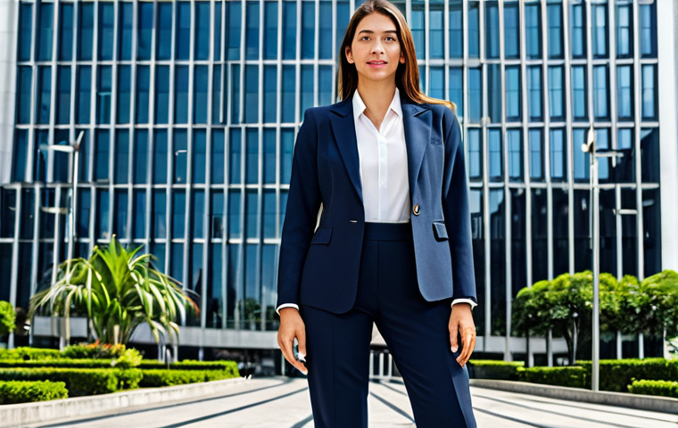 **

A professional businesswoman in a modest tailored blazer and slacks, standing confidently in front of a modern office building in São Paulo, Brazil. The background features recognizable Paulista architecture. Fully clothed, appropriate attire, safe for work, perfect anatomy, natural proportions, professional photography, high quality, family-friendly.

**