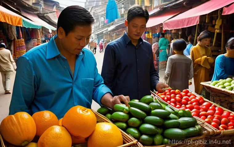 국제비즈니스 실무 활용 사례 연구 - **Cultural Immersion in a Bustling Market:** A diverse group of business professionals, including me...