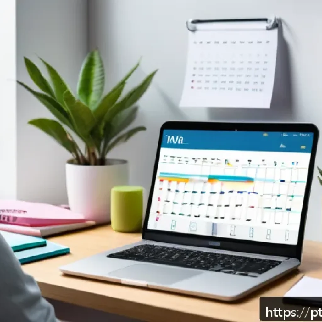 국제비즈니스 자격증 시험 꿀팁 - A focused young adult studying at a modern desk with a digital calendar app open on a laptop, surrou...