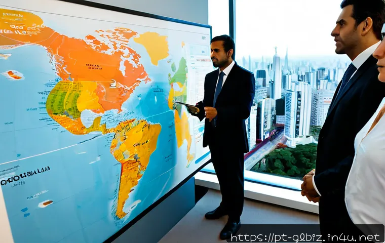 국제비즈니스 리스크 관리 전략 - Photorealistic international business risk management meeting in a modern São Paulo office, diverse ...